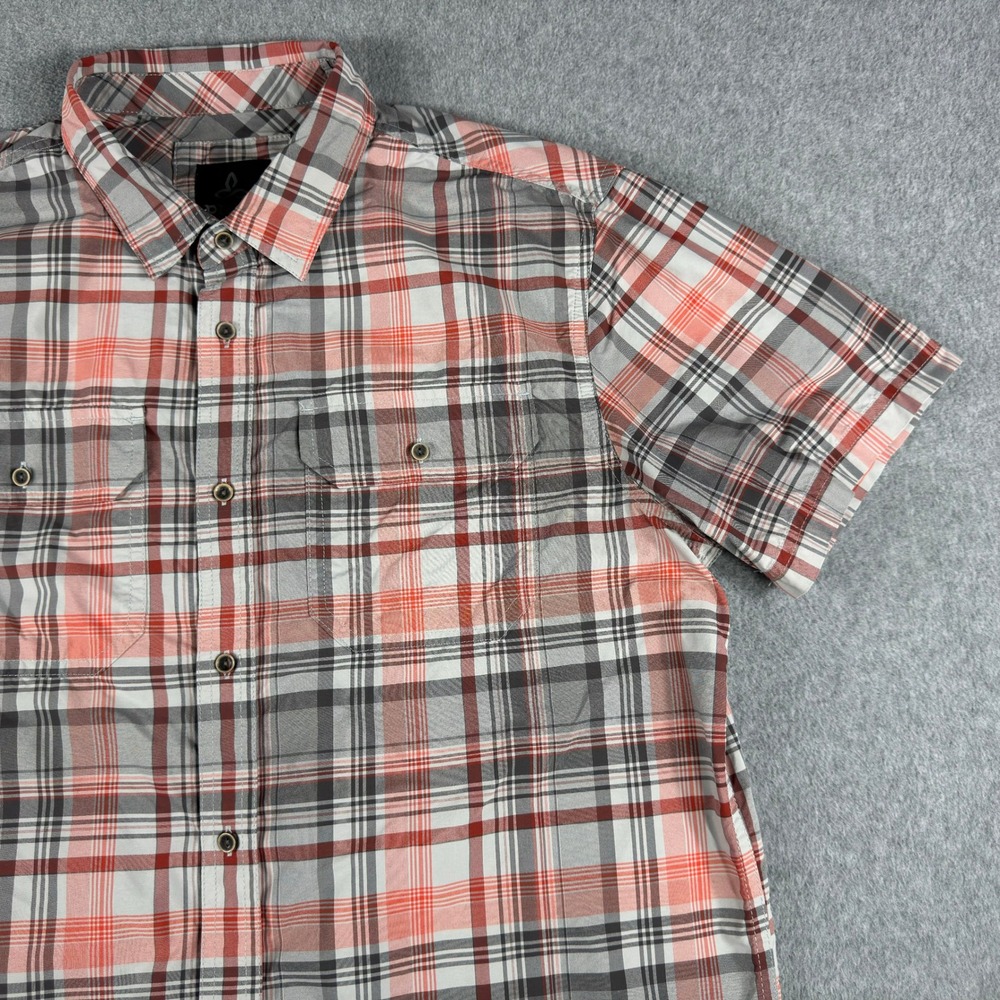 Prana Cayman Shirt Mens M Red Plaid Button Up Short Sleeve Outdoor Gorpcore